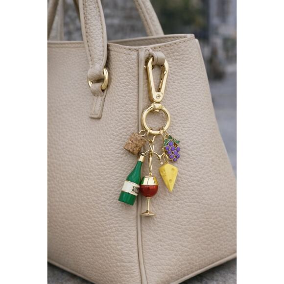 True to Form Handbags - True to Form Wine Handbag Charm Keychain Grapes Cheese Bottle NIB